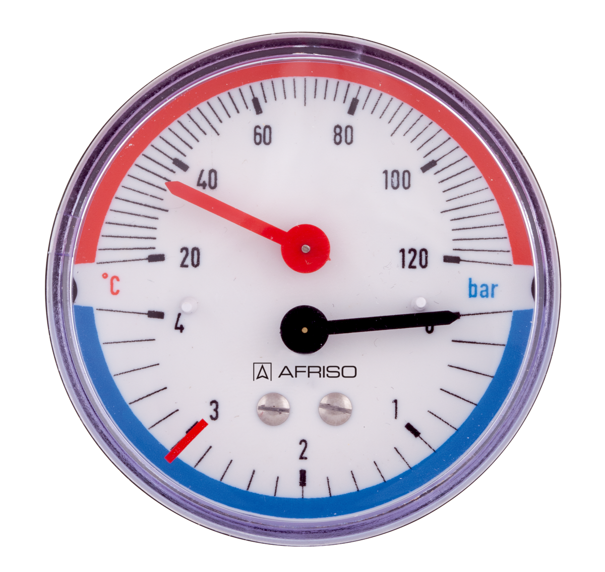 AFRISO Thermo-Manometer TM 63 20/120C 0/4bar G1/2B axial mit Ventil/Adapter VOR 16490 16540