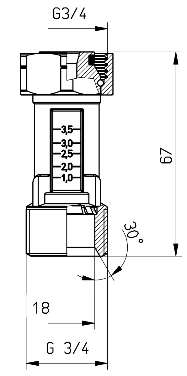 AFRISO Durchflussmesser DFM 10-1M G3/4 AG x G3/4 ÜM, 1 - 3,5 Liter/min BEF 70650