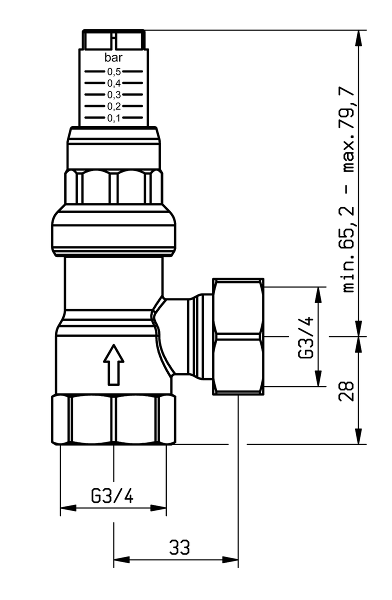 AFRISO Differenzdruck-Überströmventil DÜ 0 - 0,5bar, G3/4, Eckausführung BEF 112340 112360