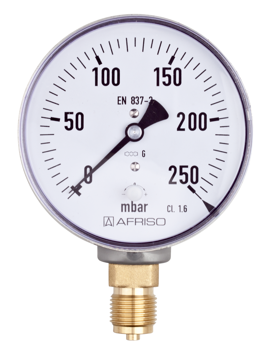 AFRISO Kapselfeder-Standardmanometer KP100 0/250mbar G1/2B radial Kl.1,6 D301 VOR 11040 5740