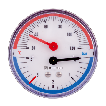 AFRISO Thermo-Manometer TM 80 20/120C 0/4bar G1/2B axial mit Ventil D111 VOR 16380