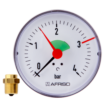 AFRISO Heizungsmanometer HZ 80 0/4bar 1/4 mit PTFE-Dichtring axial Kl.2,5 mit Ventil,EK VOR 15510