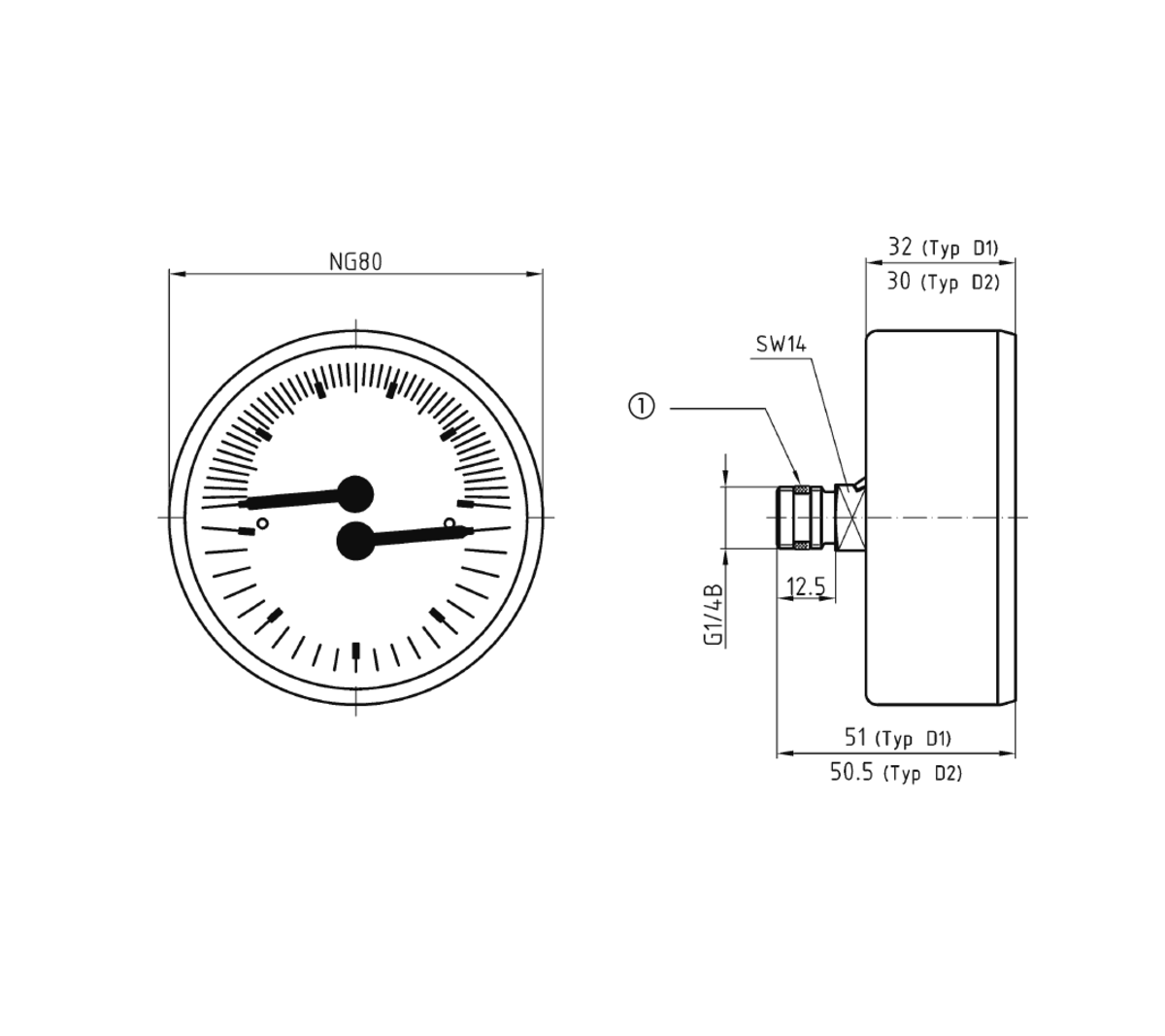 AFRISO Thermo-Manometer TM 80 20/120C 0/4bar G1/2B axial mit Ventil D111 BEF 16380