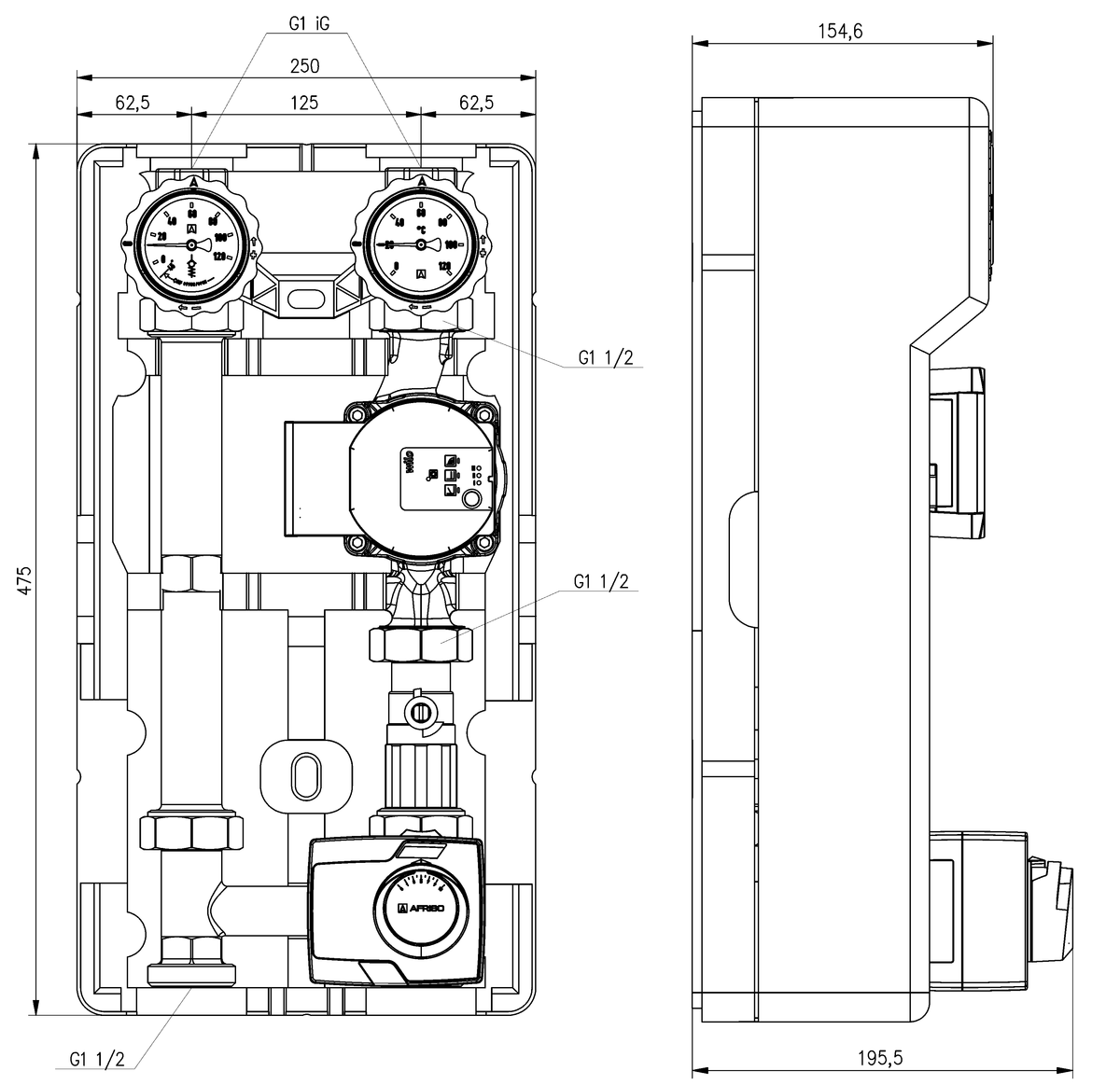 AFRISO Heizungspumpengruppe PrimoTherm 180-2 DN25 WP 3WM-SM Vario BEF 104590