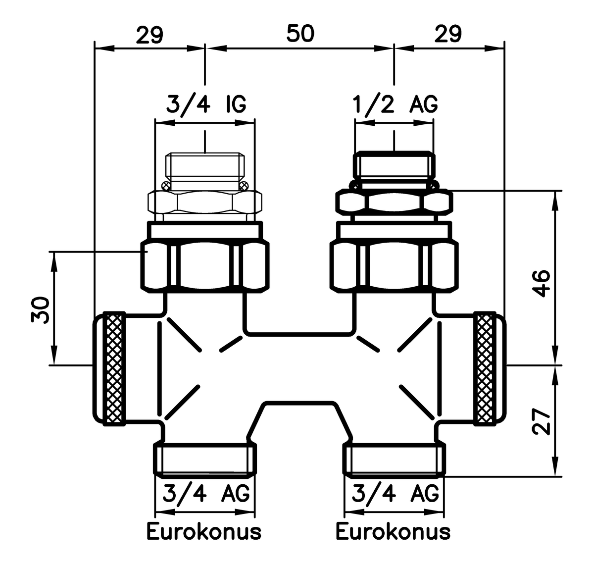 AFRISO Kombiblock VarioQ-Kombi S Durchgang DN15 G1/2 AG BEF 92790 92820