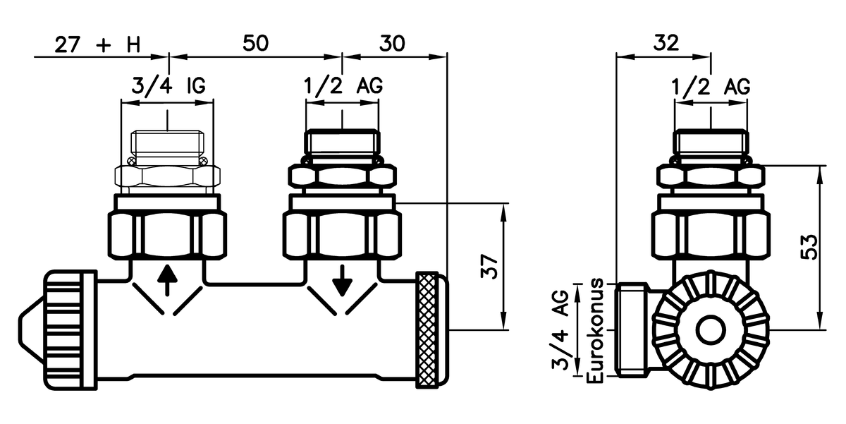 AFRISO Thermostat-Kombiblock Vario-DP Eck R1/2IG BEF 92750