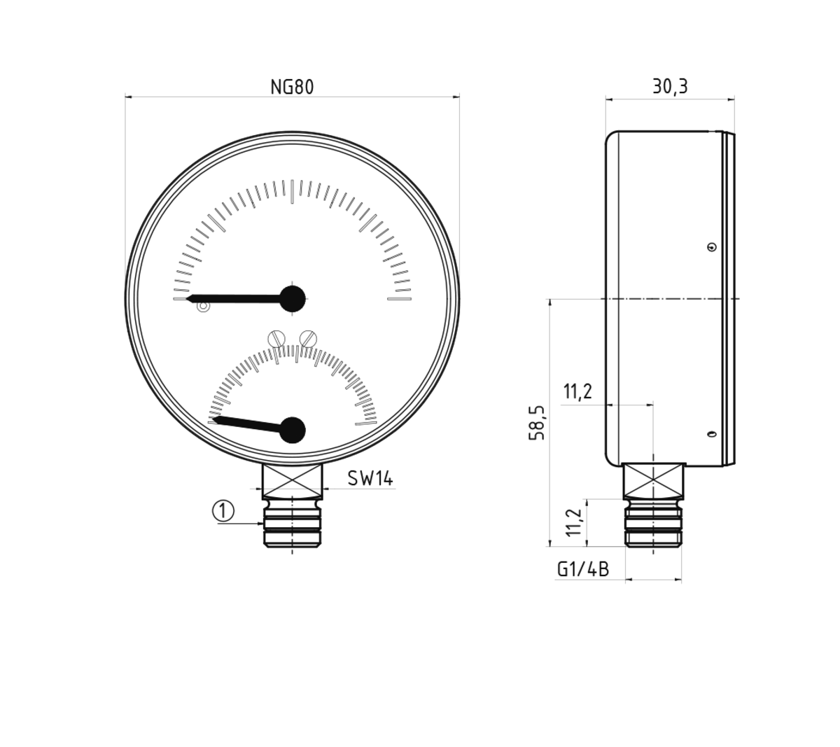 AFRISO Thermo-Manometer TM 80 20/120C 0/4bar 1/2 radial mit Ventil BEF 16380 16390 16400