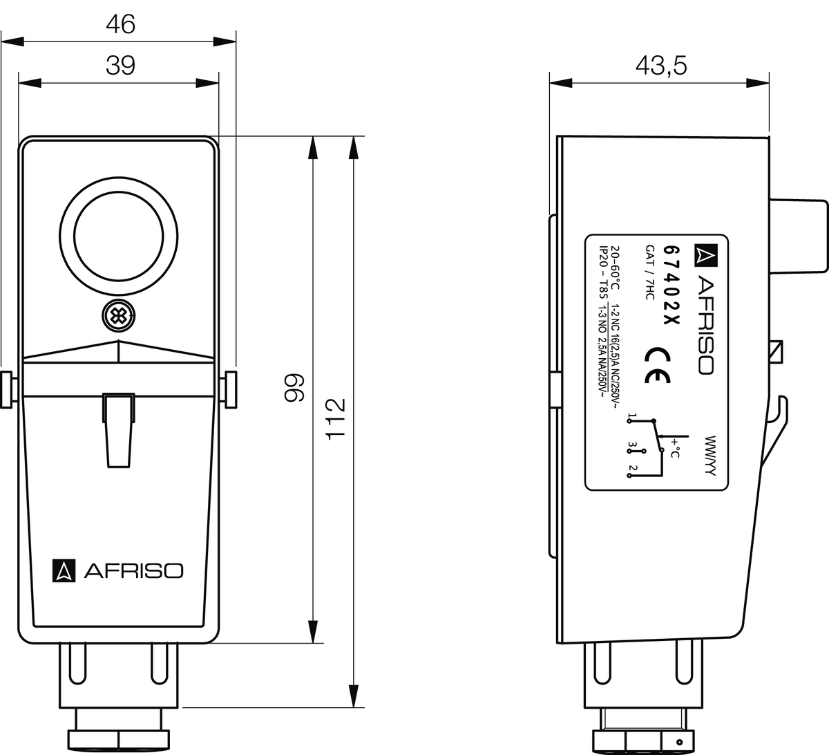 AFRISO Gehäuse-Anlegethermostat GAT/7HC 0/60C BEF 76430 76440