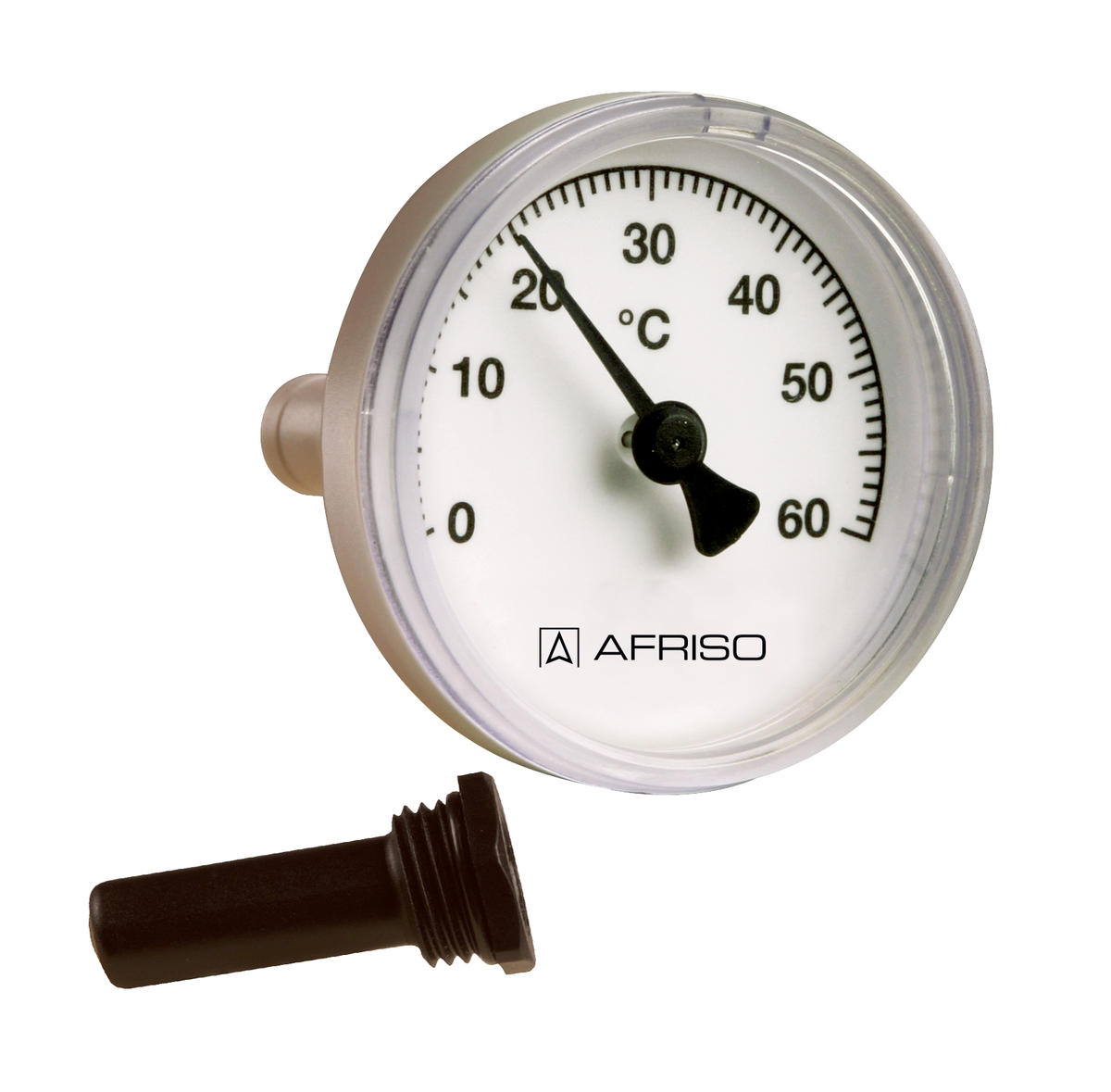 AFRISO Thermometer mit Schnellkupplung für Heizkreisrohre von 15-18mm  Zubehör für Kunststoffverteiler