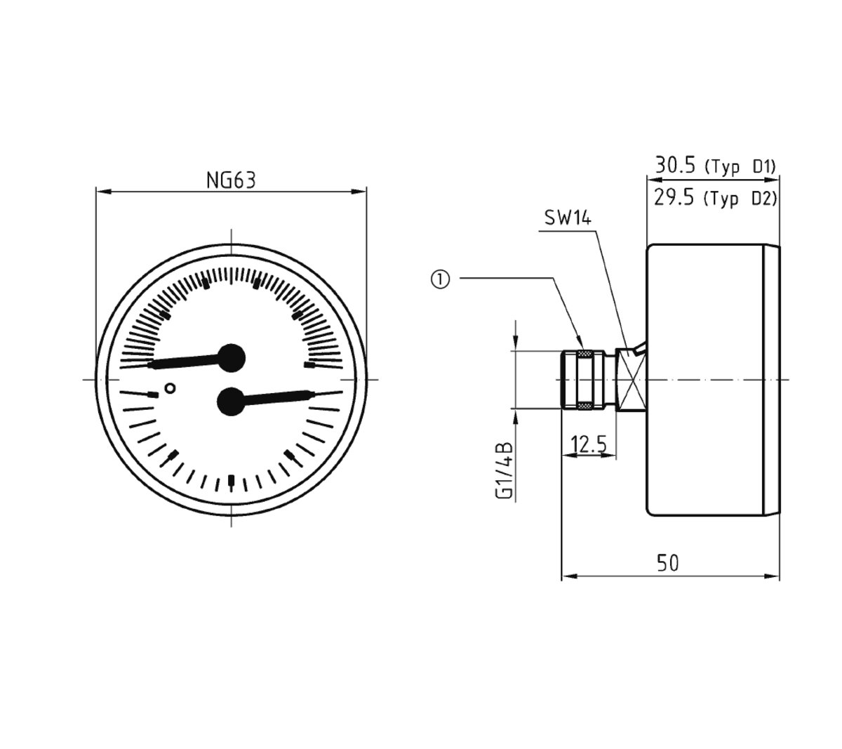 AFRISO Thermo-Manometer TM 63 20/120C 0/4bar G1/2B axial mit Ventil D211 BEF 16460