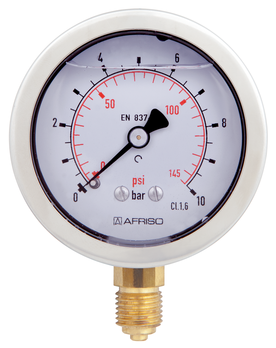 AFRISO Rohrfeder-Glyzerinmanometer RF63Gly 0/10bar G1/4B radial Kl.1,6 D701 VOR 41180