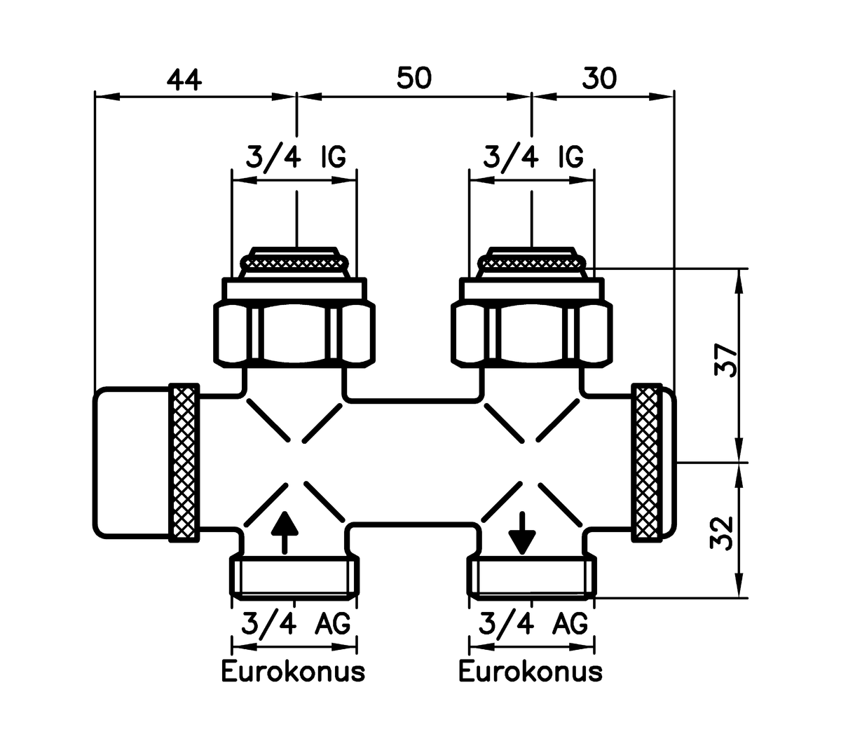AFRISO Kombiblock 456-DP Durchgang DN15 G3/4 ÜM BEF 95630