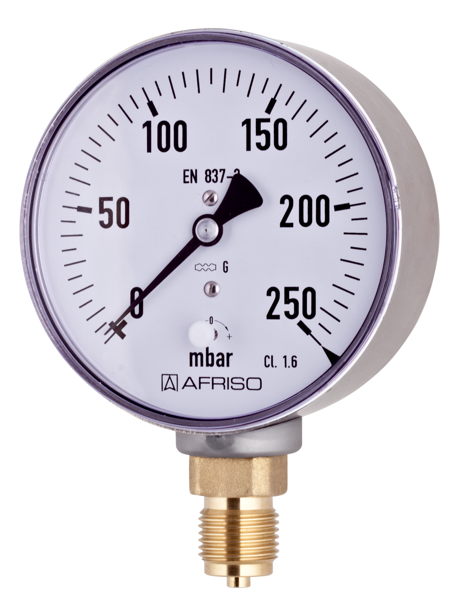 AFRISO Kapselfeder-Standardmanometer KP100 0/250mbar G1/2B radial Kl.1,6 D301 SAR 10990 5690