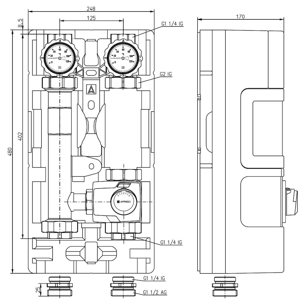 AFRISO Heizungspumpengruppe PrimoTherm K 180-2 DN32 3-WM-SM VARIO BEF 104830 104840 104850