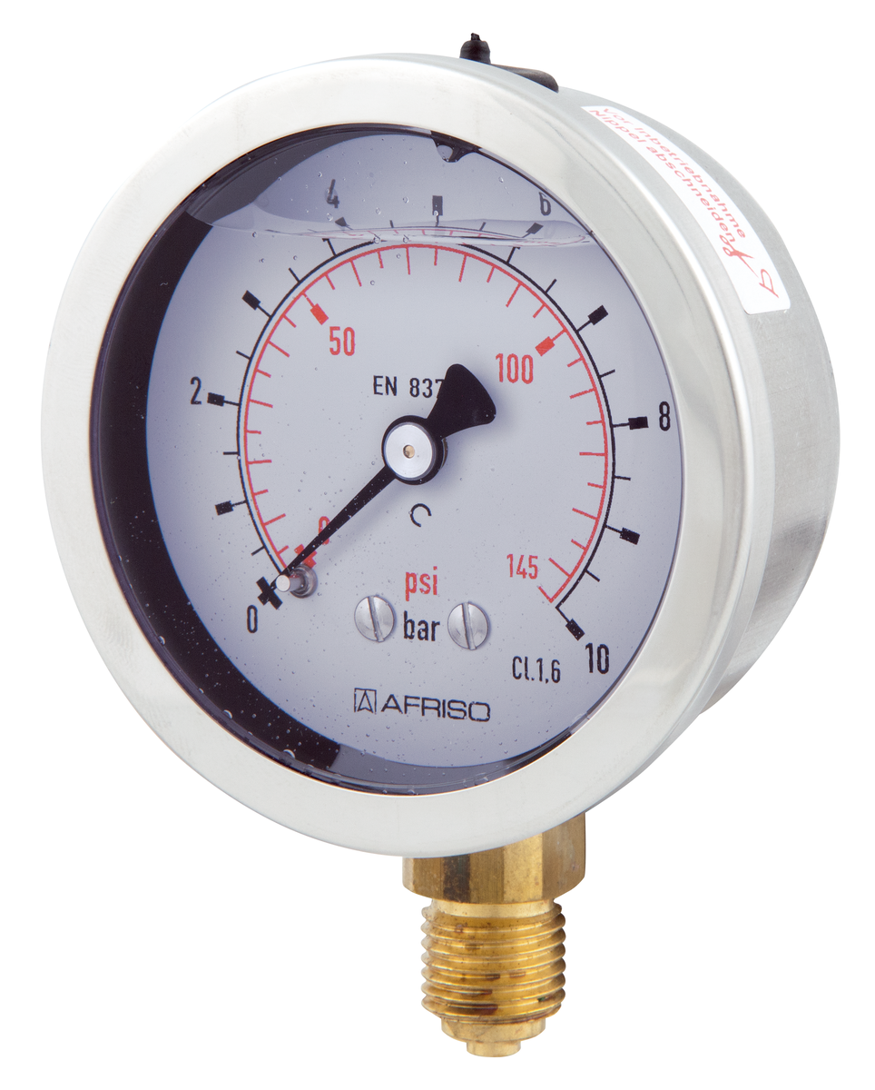 AFRISO Rohrfeder-Glyzerinmanometer RF63Gly 0/10bar G1/4B radial Kl.1,6 D701 SAR 41230