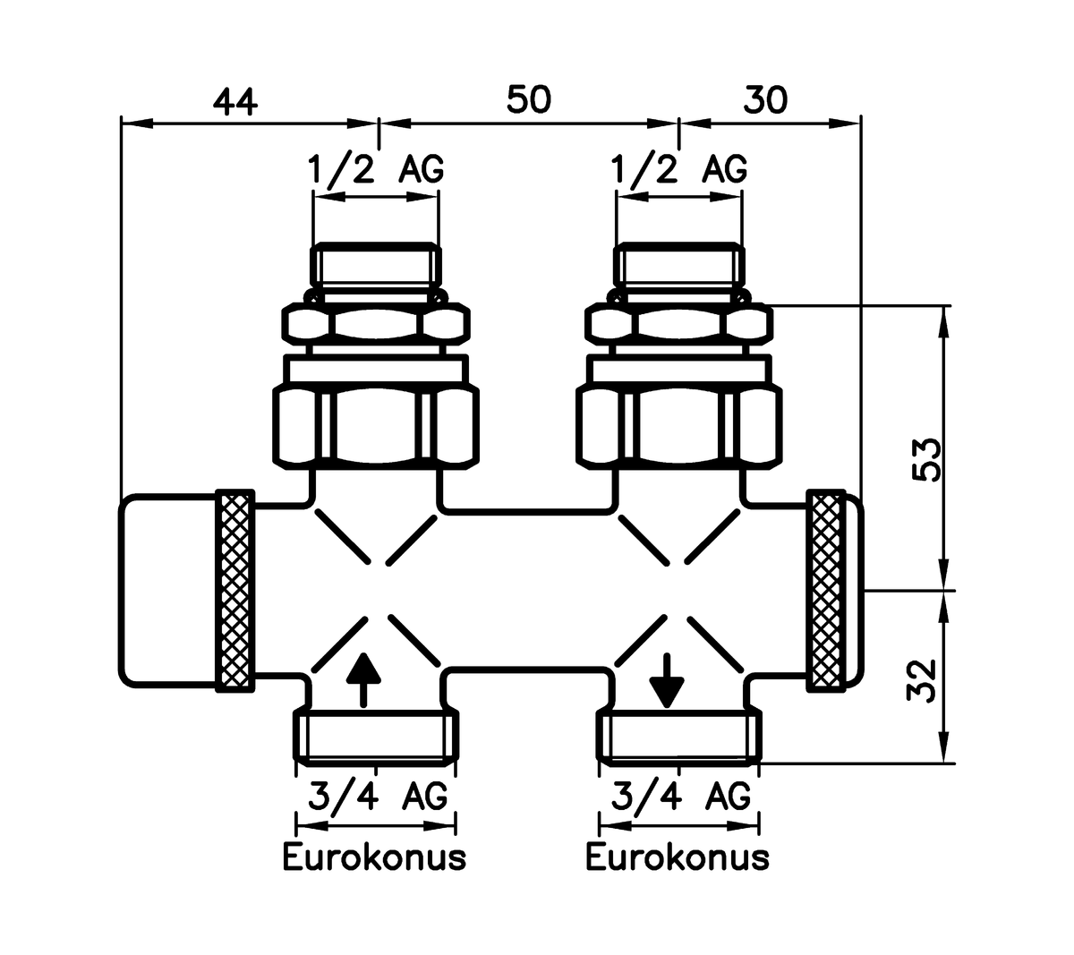 AFRISO Kombiblock 456-DP Durchgang  DN15 G1/2 AG BEF 95600