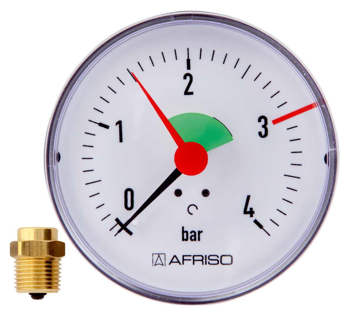 AFRISO Heizungsmanometer HZ 80 0/4bar 1/4 mit PTFE-Dichtring axial Kl.2,5 mit Ventil,EK VOR 15460