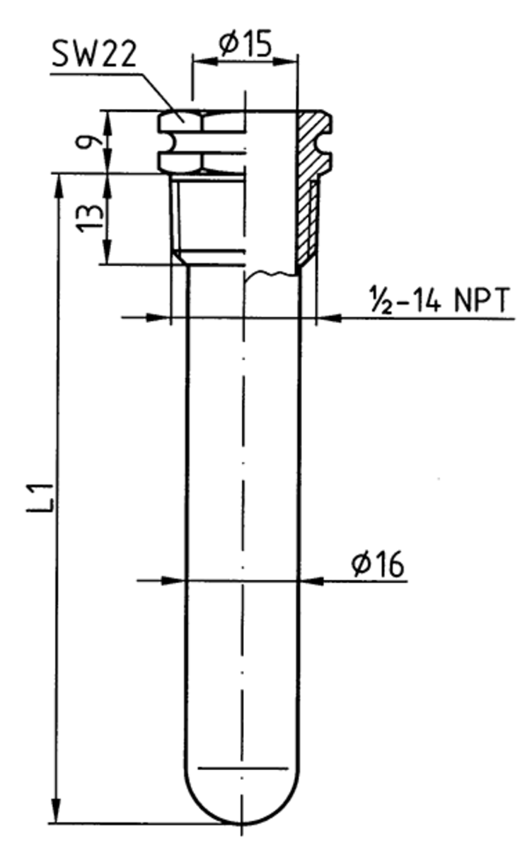 AFRISO Tauchhülse 1/2 15x16mm L: 100mm BEF 99380 99390 99400 99410 99430 99440 99450 99460