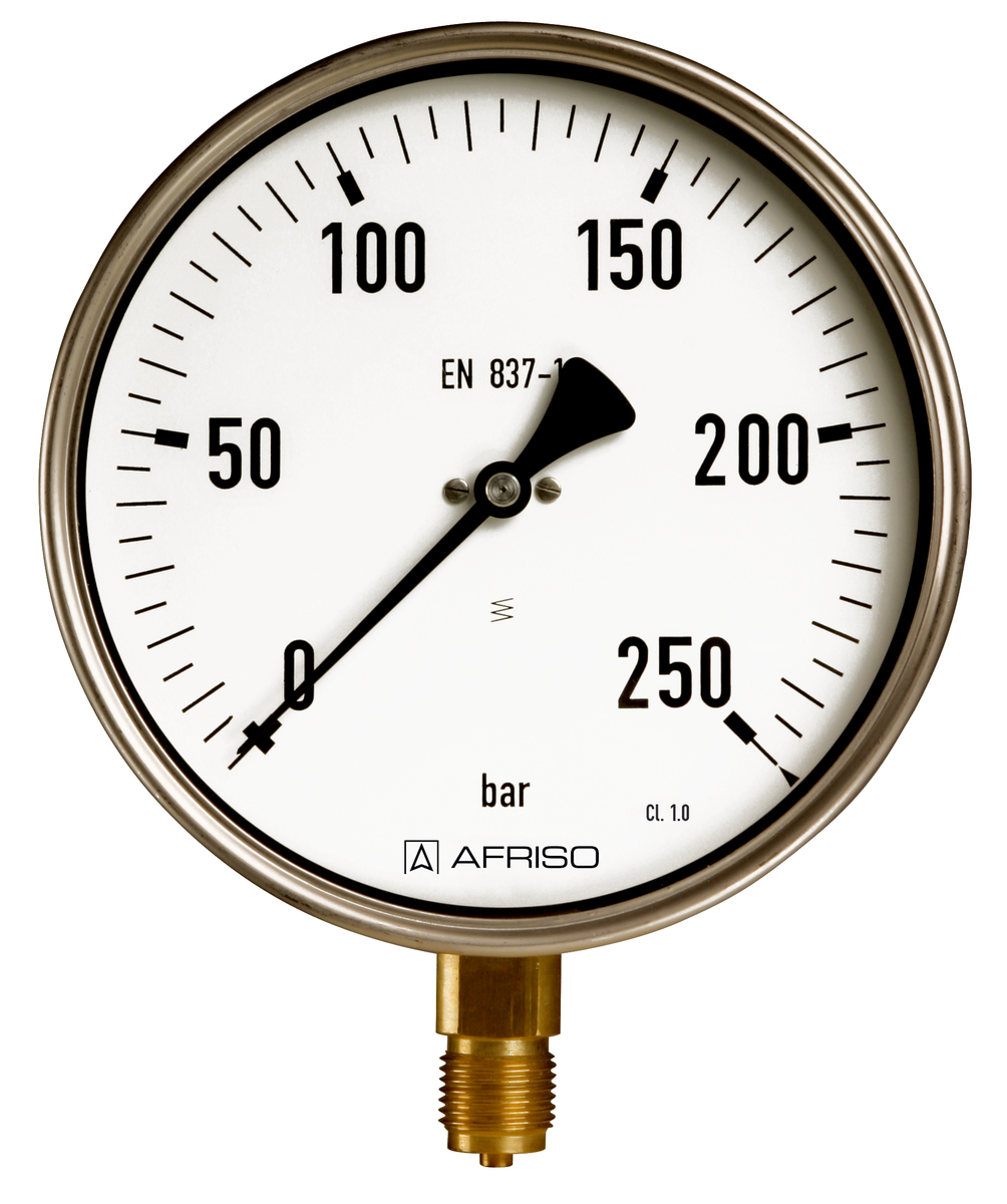 AFRISO Rohrfeder-Industriemanometer RF160I 0/250bar G1/2B radial Kl.1,0 D401 VOR 32490