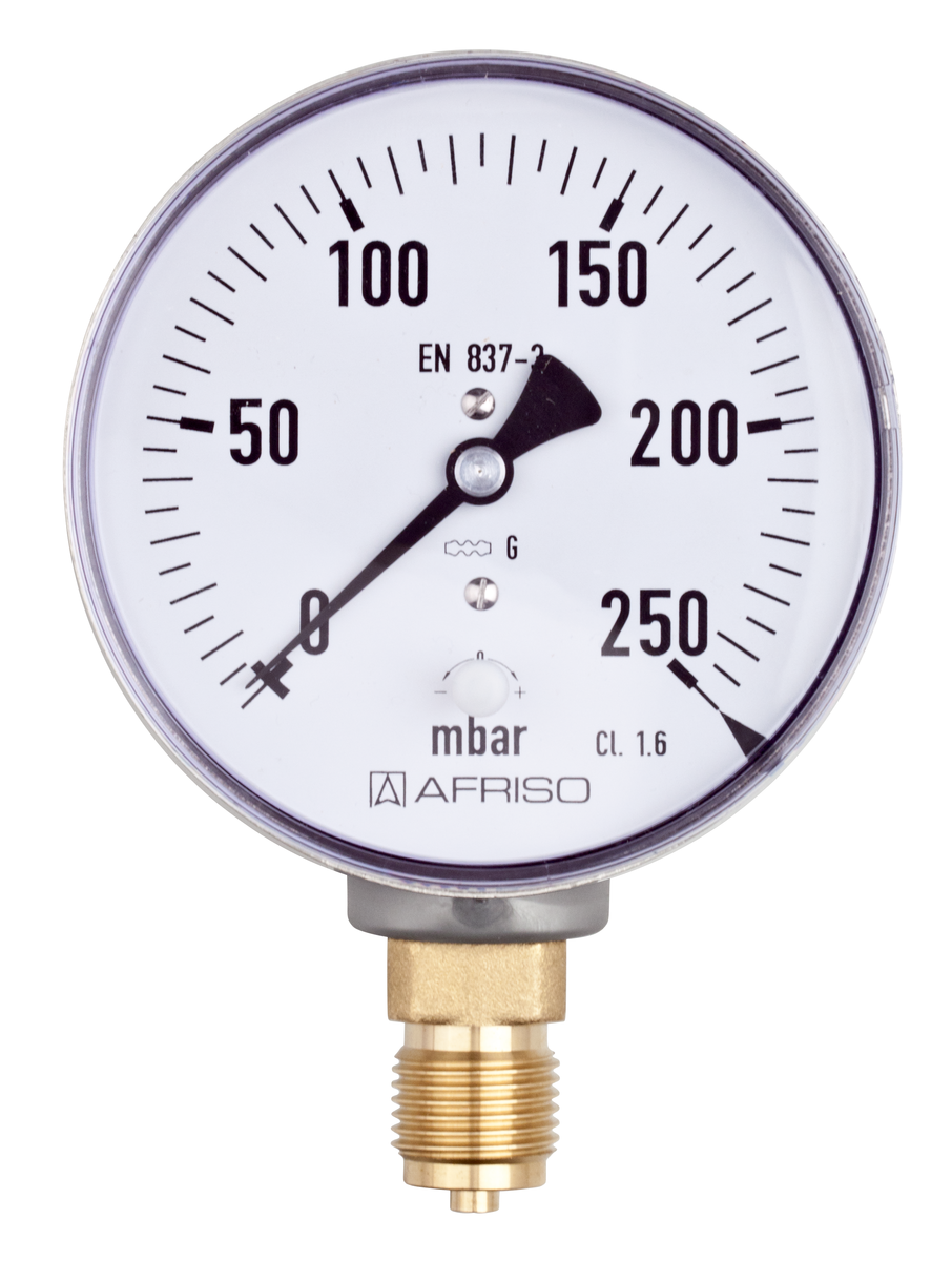 AFRISO Kapselfeder-Standardmanometer KP100 0/250mbar G1/2B radial Kl.1,6 D301 VOR 10990 5690