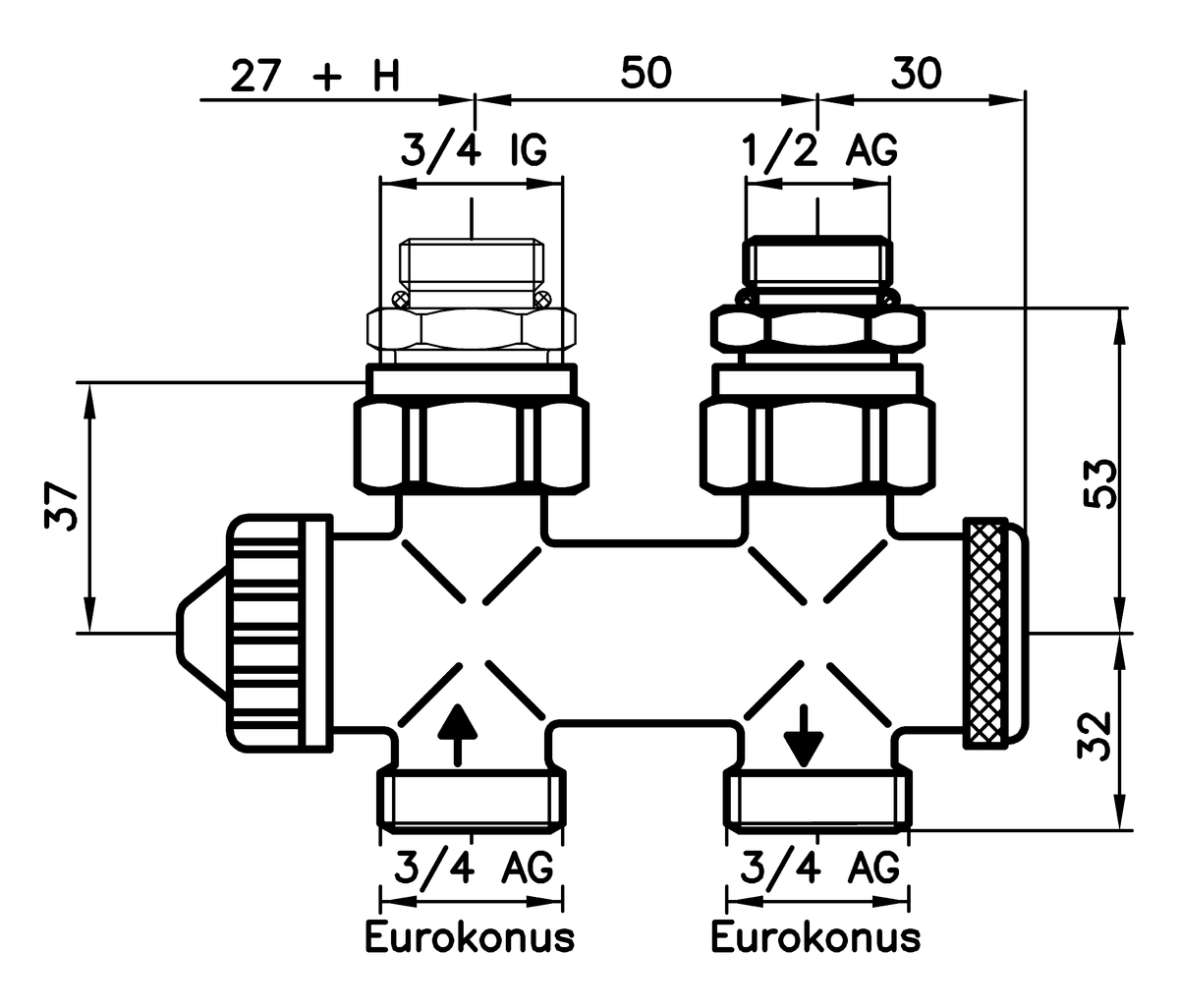AFRISO Thermostat-Kombiblock Vario-DP Durchgang G1/2IG BEF 95450
