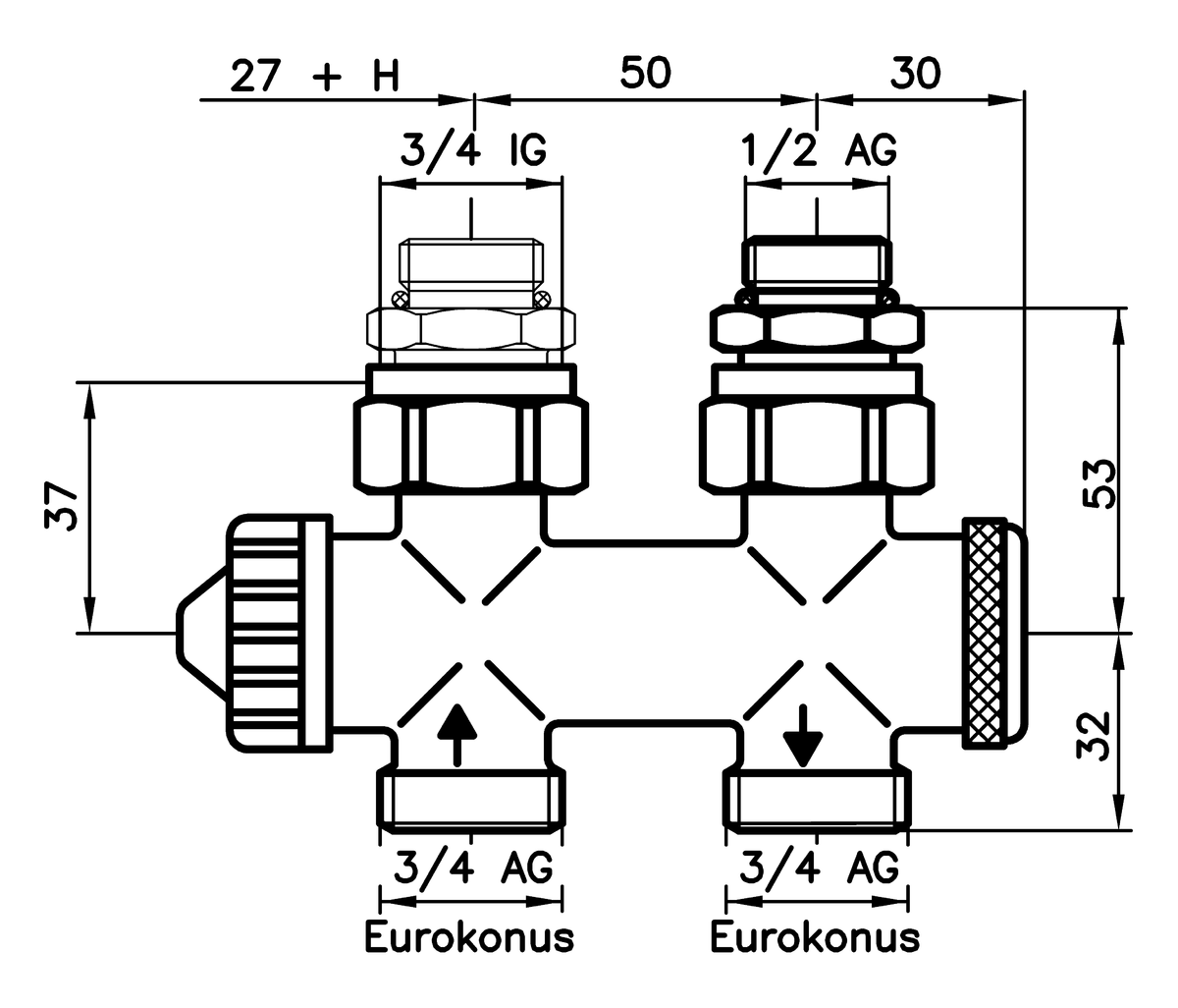 AFRISO Thermostat-Kombiblock Vario-DP Durchgang G1/2IG BEF 92740