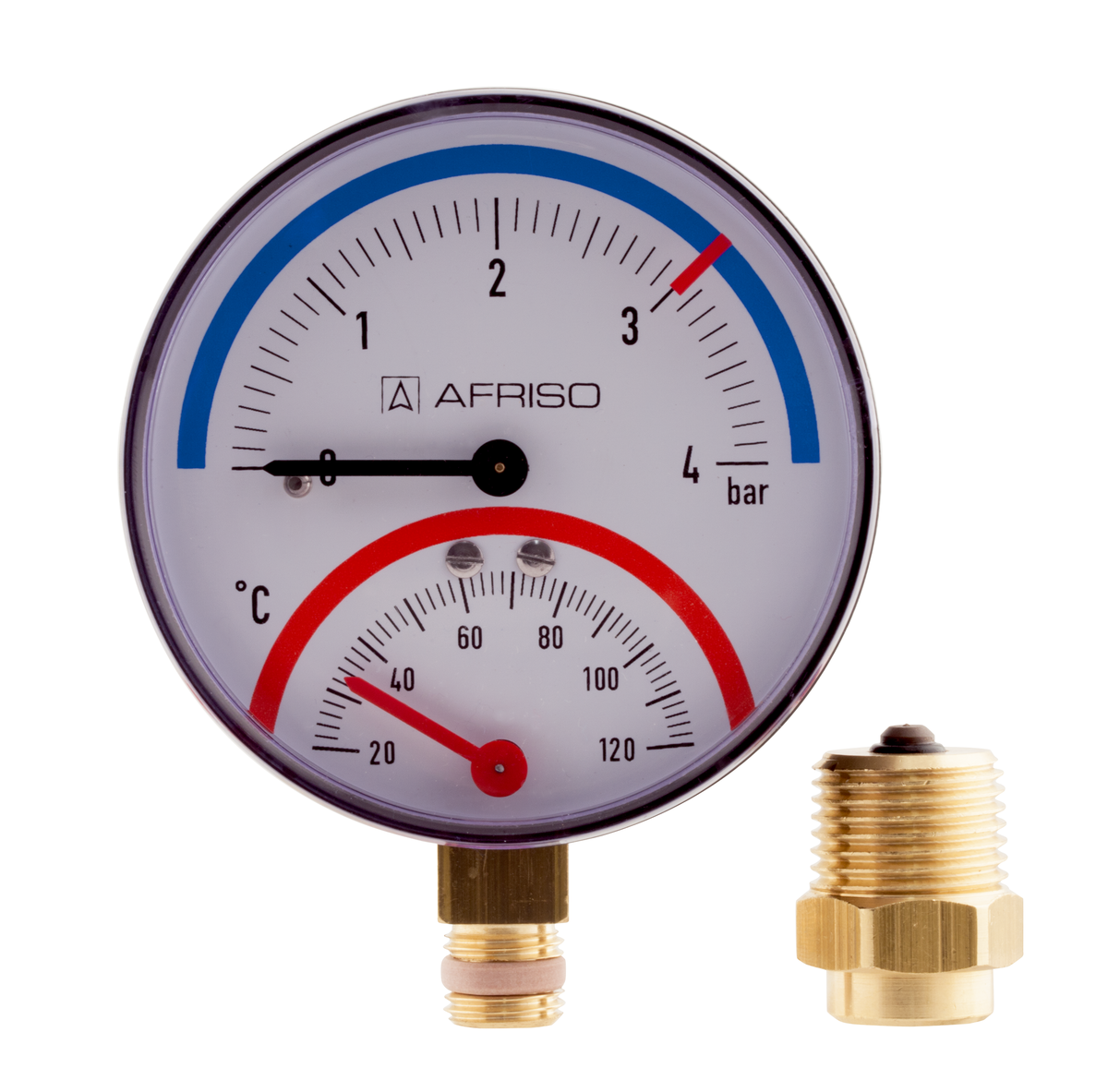 AFRISO Thermo-Manometer TM 80 20/120C 0/4bar 1/2 radial mit Ventil VOR 16380 16390 16400