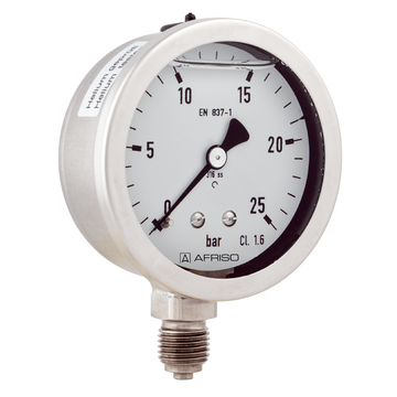 Afriso Bourdon tube pressure gauges for chemical applications Type D7 with glycerine filling