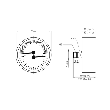 AFRISO Thermo-Manometer TM 80 20/120C 0/4bar G1/2B axial mit Ventil D111 BEF 16380