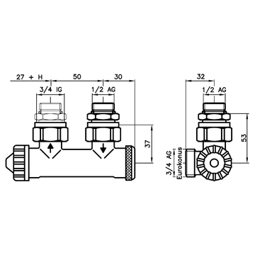 AFRISO Thermostat-Kombiblock Vario-DP Eck R1/2IG BEF 92750