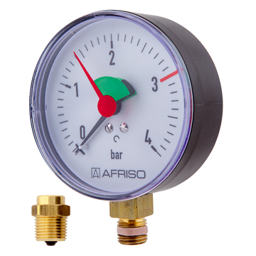 AFRISO Heizungsmanometer HZ 80 0/4bar 1/4 mit PTFE-Dichtring radial Kl.2,5 mit Ventil,EK SAR 15630