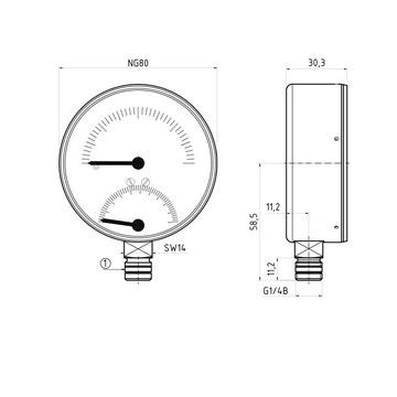 AFRISO Thermo-Manometer TM 80 20/120C 0/4bar 1/2 radial mit Ventil BEF 16380 16390 16400