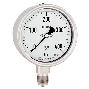 Afriso Bourdon tube pressure gauges for chemical applications Type D8 with glycerine filling