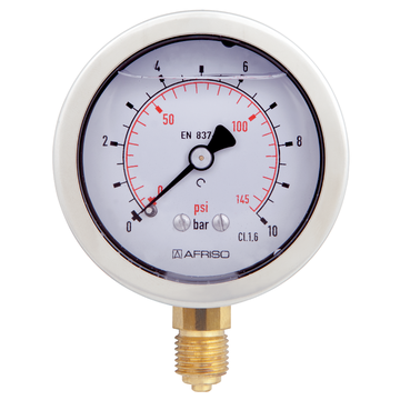 AFRISO Rohrfeder-Glyzerinmanometer RF63Gly 0/10bar G1/4B radial Kl.1,6 D701 VOR 41230