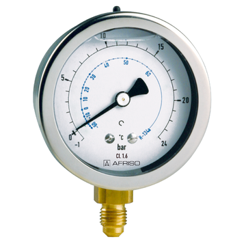 Afriso Standard Bourdon tube pressure gauges for refrigeration engineering type D7 with glycerine filling
