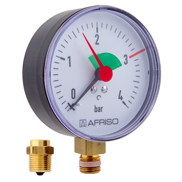 AFRISO Heizungsmanometer HZ 80 0/4bar 1/4 mit PTFE-Dichtring radial Kl.2,5 mit Ventil,EK SAL 15580