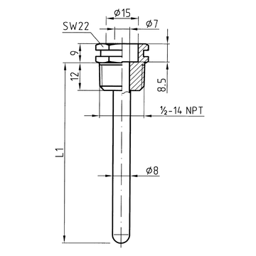 AFRISO Tauchhülse 1/2 7x8mm L: 50mm BEF 99190 99200 99210 99220 99230 99250 99260 99270 99280