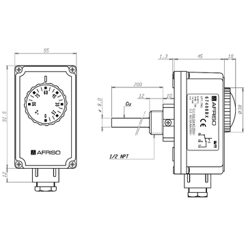 AFRISO Gehäuse-Tauchthermostat GTT/7RG 0/90C, Schaftlänge: 100mm BEF 76670 76680 76690 76700