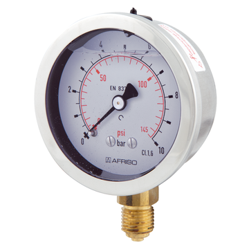 AFRISO Rohrfeder-Glyzerinmanometer RF63Gly 0/10bar G1/4B radial Kl.1,6 D701 SAR 41180