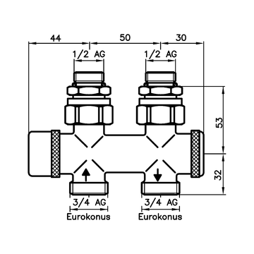 AFRISO Kombiblock 456-DP Durchgang  DN15 G1/2 AG BEF 92890