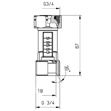 AFRISO Durchflussmesser DFM 10-1M G3/4 AG x G3/4 ÜM, 1 - 3,5 Liter/min BEF 70710