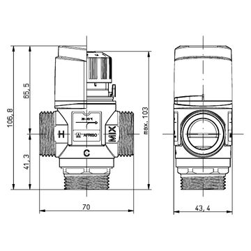 AFRISO Thermisches Mischventil ATM 341 G3/4, 20-43C, Kvs 1,6 m3/h BEF 110110 110120 110130 110140 110160 110170 110180 110190