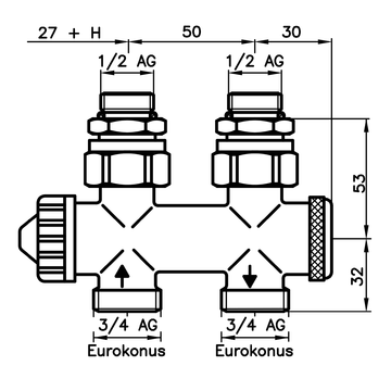 AFRISO Thermostat-Kombiblock Vario THK M Durchgang DN15 G1/2 AG BEF 92860