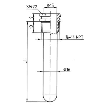 AFRISO Tauchhülse 1/2 15x16mm L: 100mm BEF 99380 99390 99400 99410 99430 99440 99450 99460