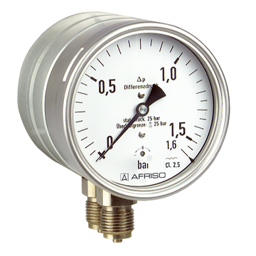 Afriso Standard spring-diaphragm pressure gauges for differential pressure - overload protected