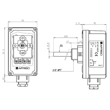 AFRISO Gehäuse-Tauchthermostat GTT/7HG 0/90C, Schaftlänge: 100mm BEF 74110 74120