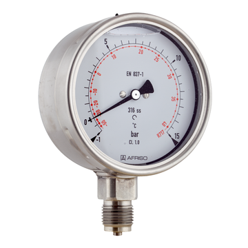 Afriso Standard Bourdon tube pressure gauges for refrigeration engineering type D8 with glycerine filling