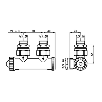 AFRISO Thermostat-Kombiblock Vario THK M Eck DN15 G1/2 AG BEF 95450