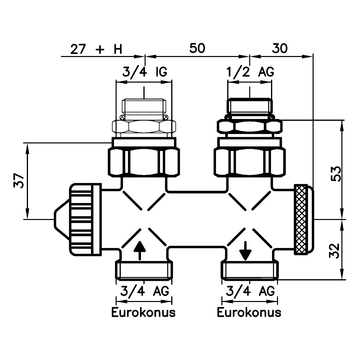 AFRISO Thermostat-Kombiblock Vario-DP Durchgang G1/2IG BEF 95450