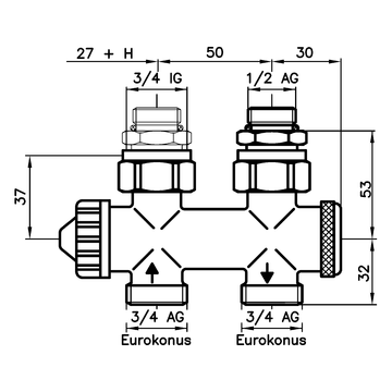 AFRISO Thermostat-Kombiblock Vario-DP Durchgang G1/2IG BEF 92740